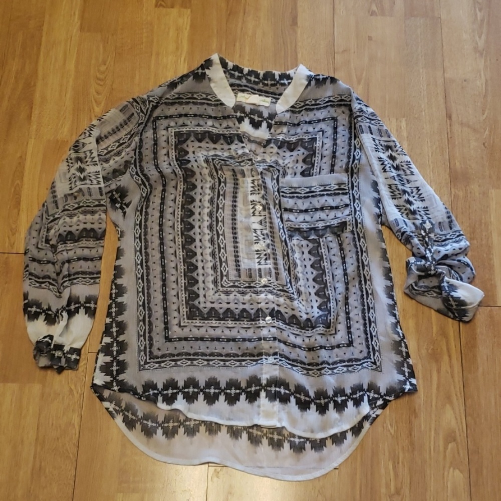 UO Staring at Stars semi sheer aztec inspired top